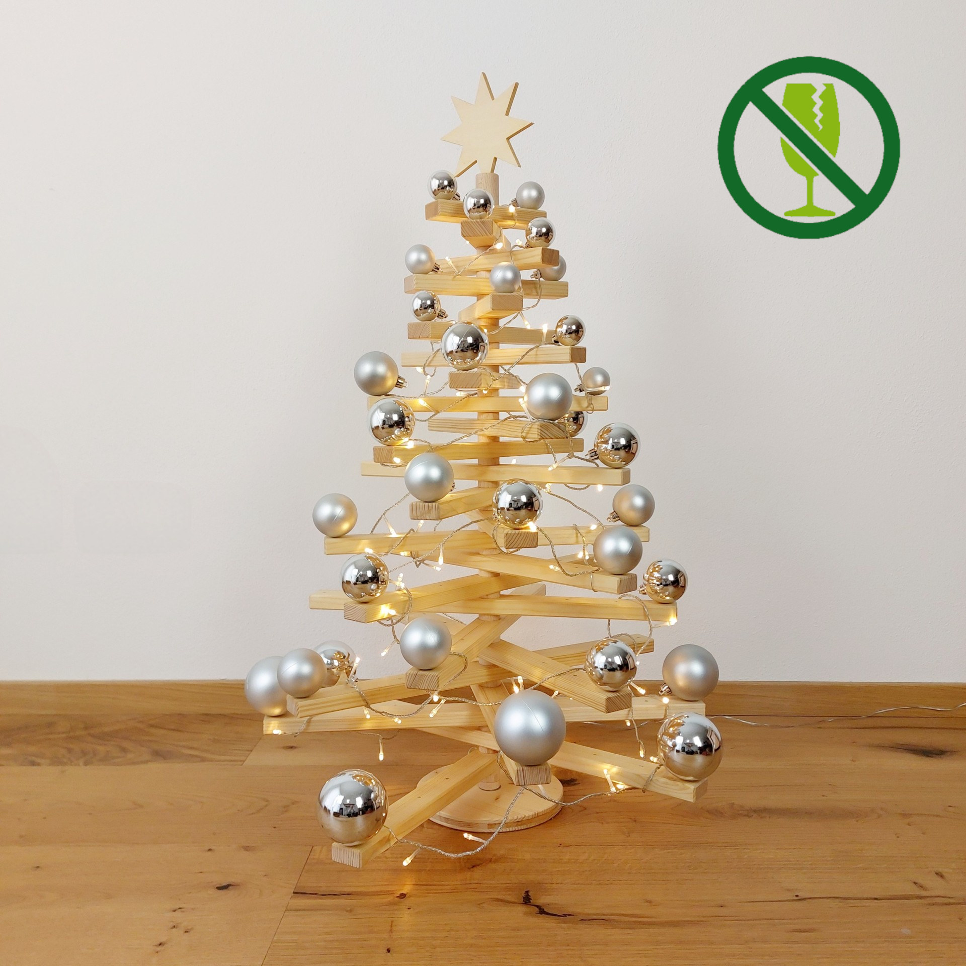 L-Holzweihnachtsbaum STELO - Winterliches Silber (bruchsicher)