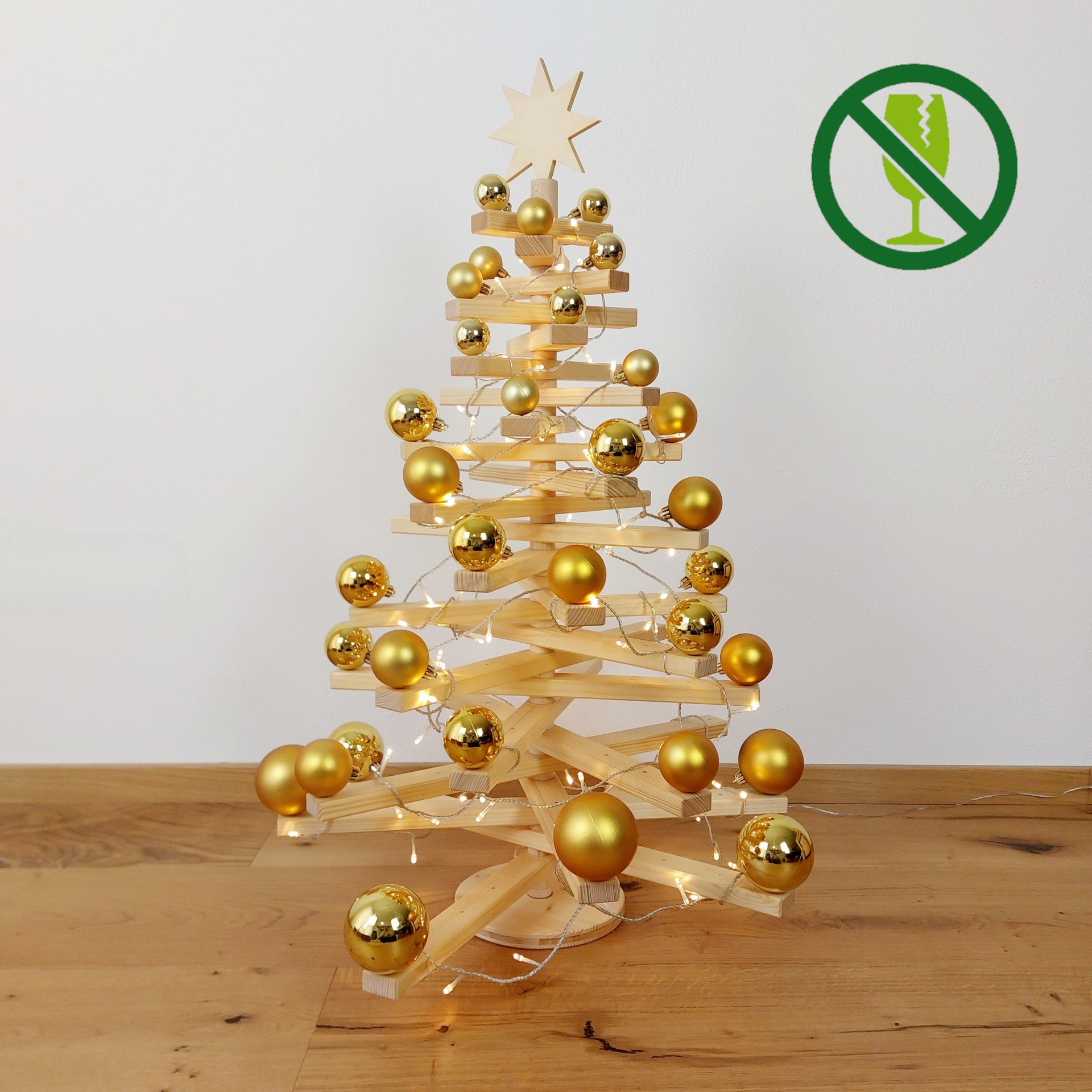 L-Holzweihnachtsbaum MIELA - Klassisches Gold (bruchsicher)